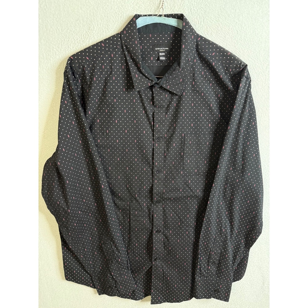Structure Button Up Men's XXL Modern Fit Long Sleeve Black Dot Pattern